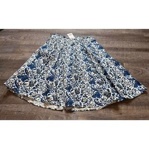 Dresstore Womens Skirt Size Large Blue Floral Design Pleated Flare Pockets M2